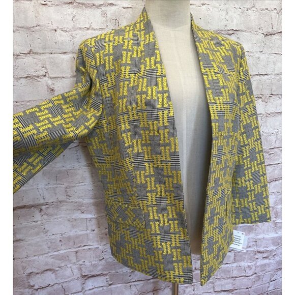 Kasper Open Front Blazer Jacket Size 10 Black Yellow Houndstooth Plaid NEW - Picture 4 of 11